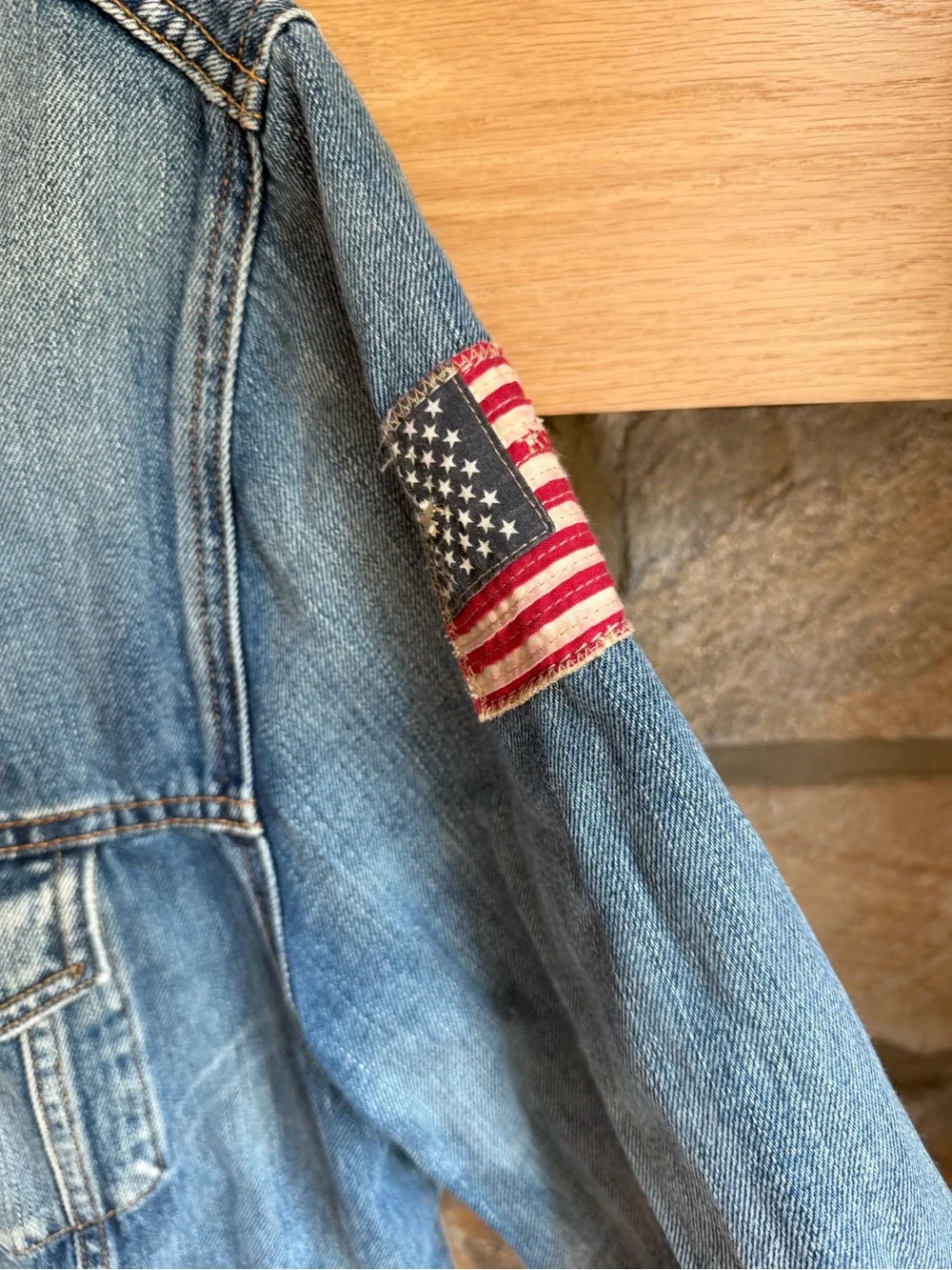 Polo Ralph Lauren Denim Jacket With American Flag Arm Patch Men’s L